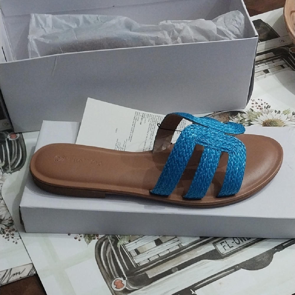 Blue Woven Slide Sandals